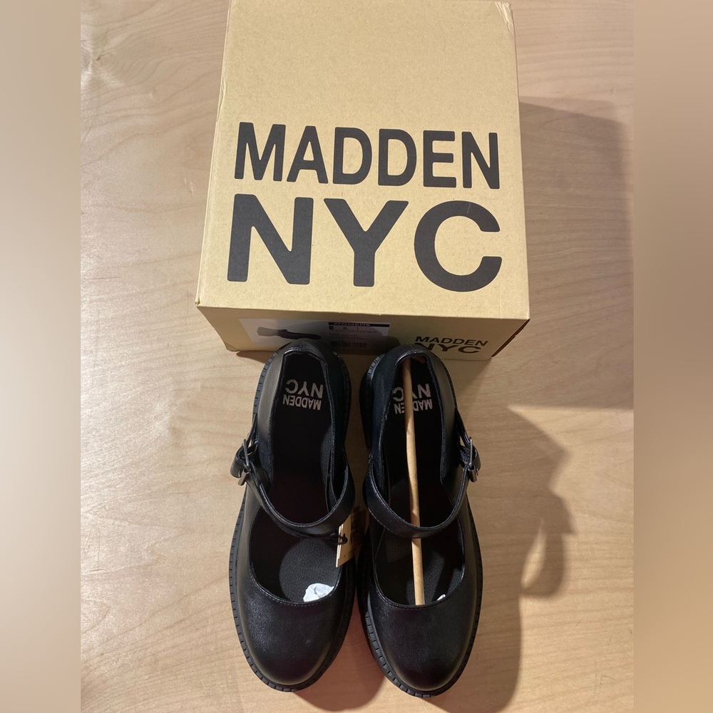 Madden NYC Women's Black Mary Jane Platform Flats